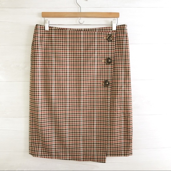 {Ann Taylor} Plaid faux wrap skirt, 12P - Picture 1 of 5